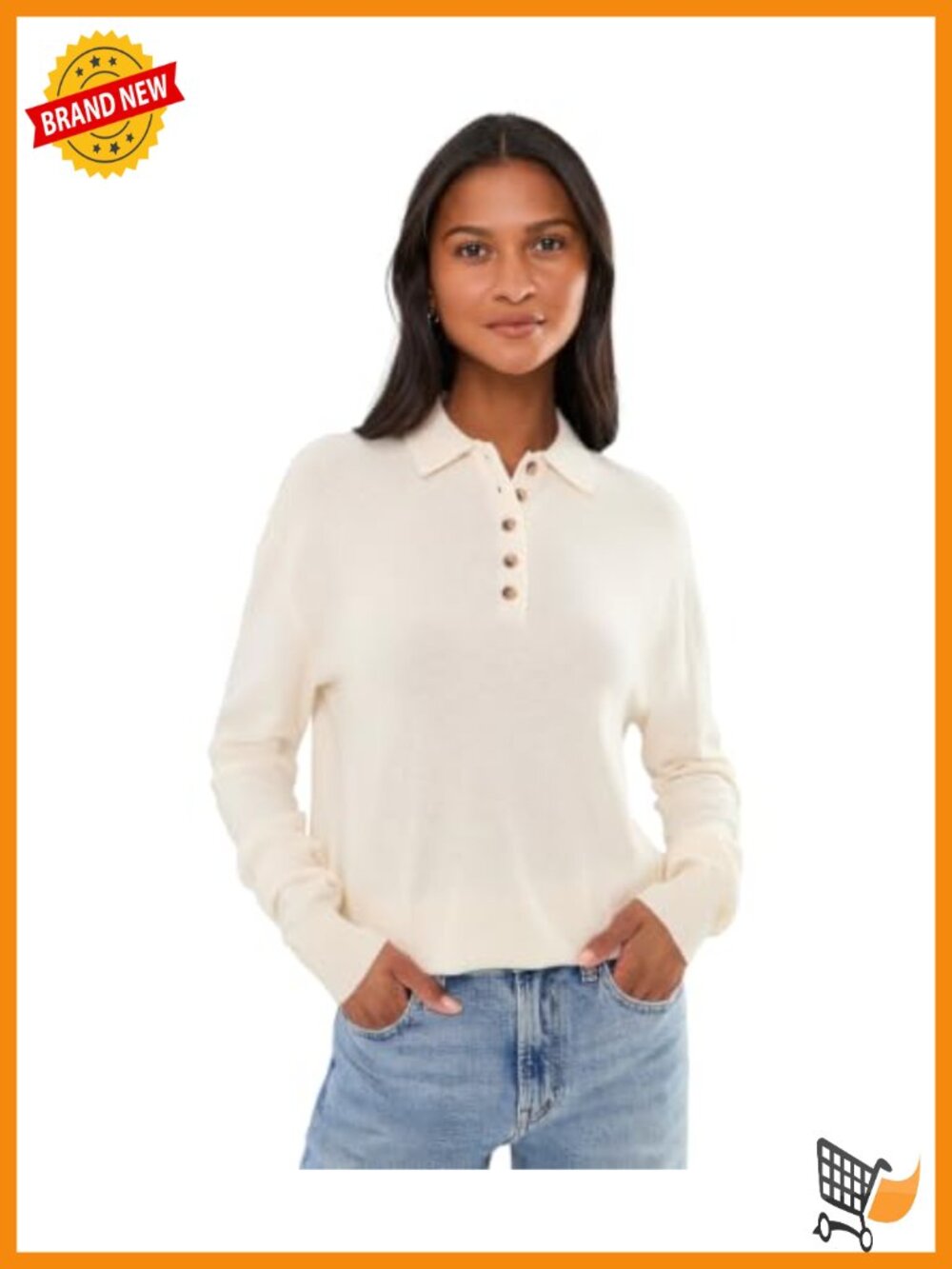 Merino Wool Collared Polo Pullover Sweater Ribbed Trim Long Sleeve